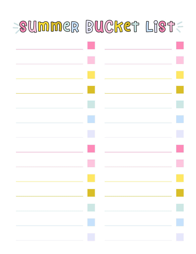 Summer List Of Things To Do - Free