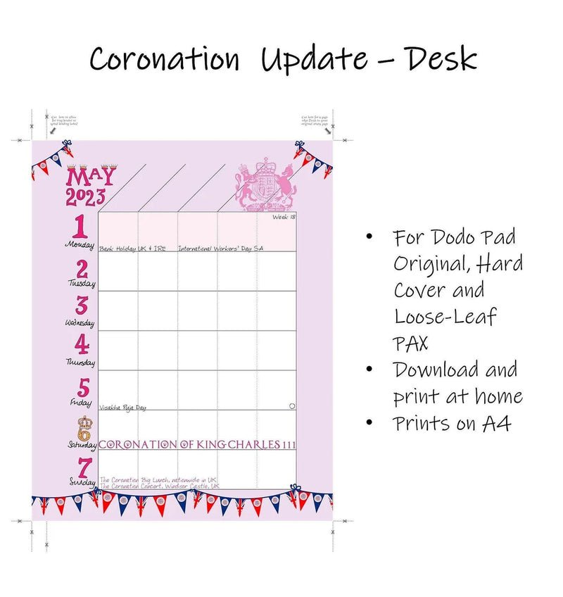 Coronation Update - Desk Diary and variants FREE